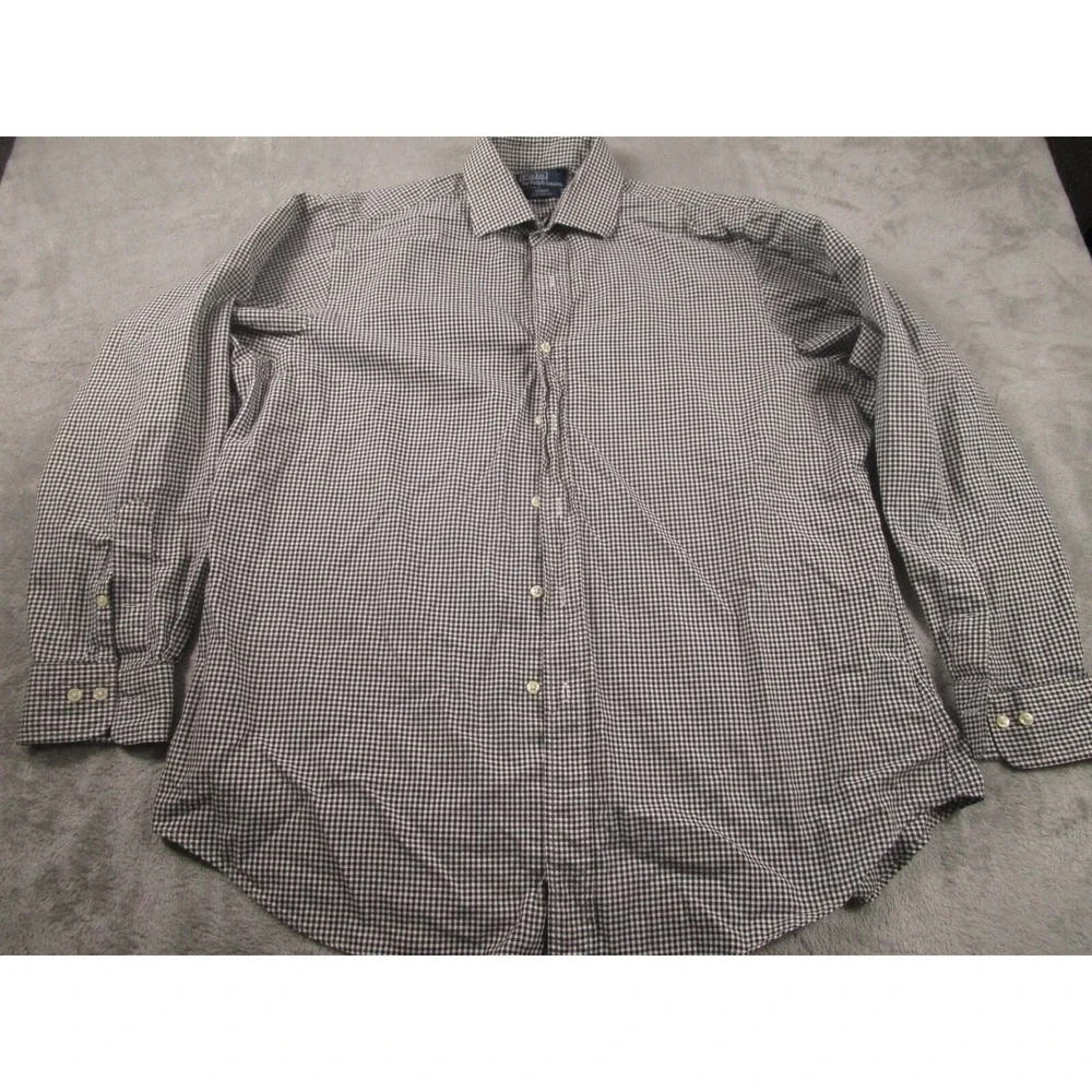 Polo‎ Ralph Lauren Shirt Mens 17 Black Checked Regent Classic Fit Cotton